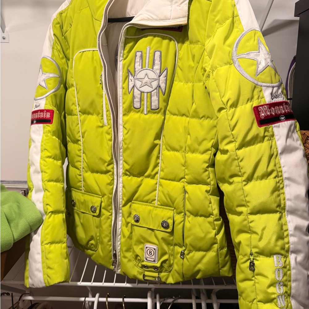 Bogner womens Neon green/yellow Puffer Jacket 2 in 1 reversible ski jacket